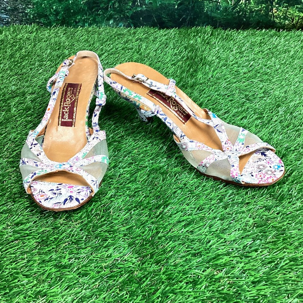 Jack Rogers  Vintage Heeled Leather Sandal Floral Pastel 7M